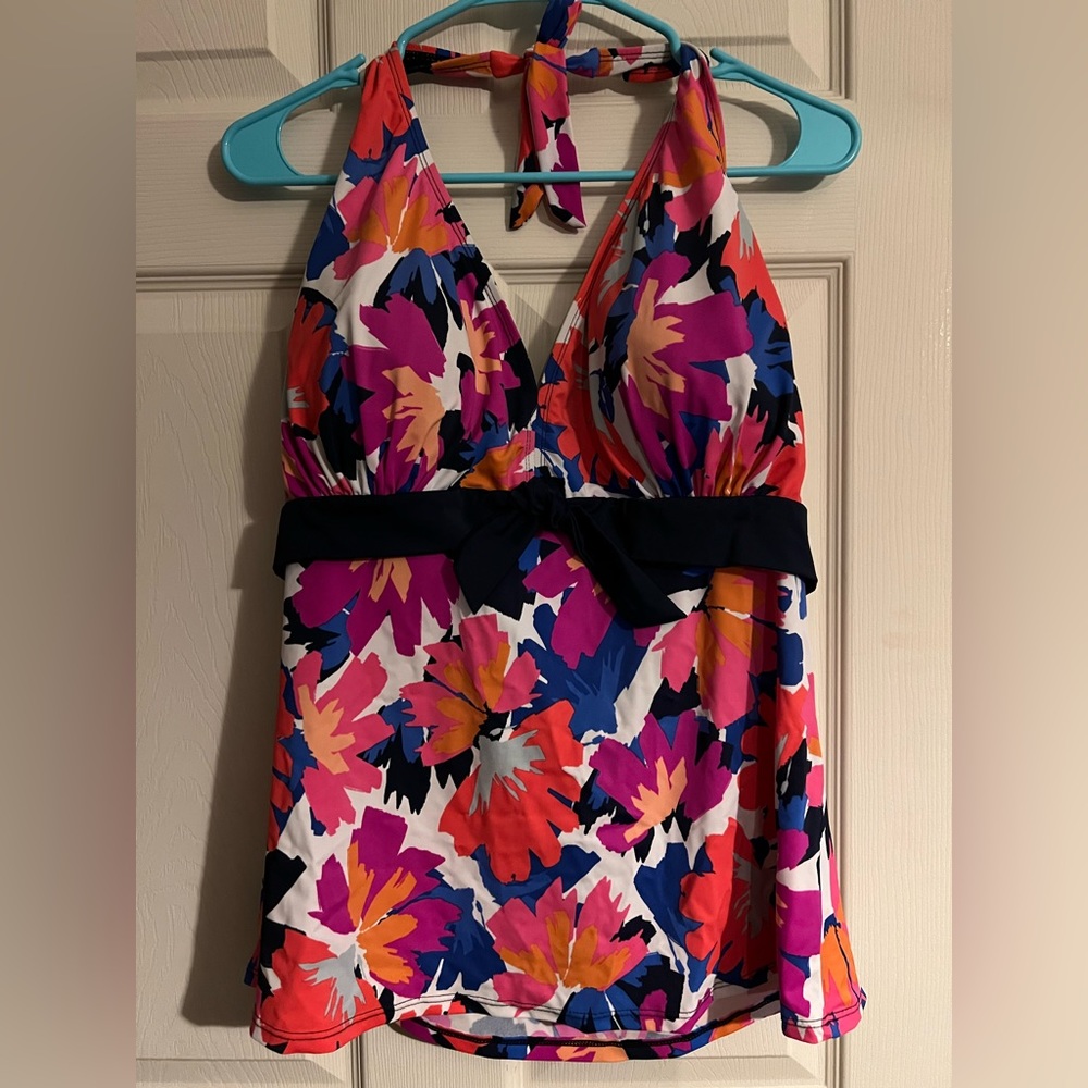 Swimsuits for all, Halter Tankini Top, floral, pink, orange, navy
size 20